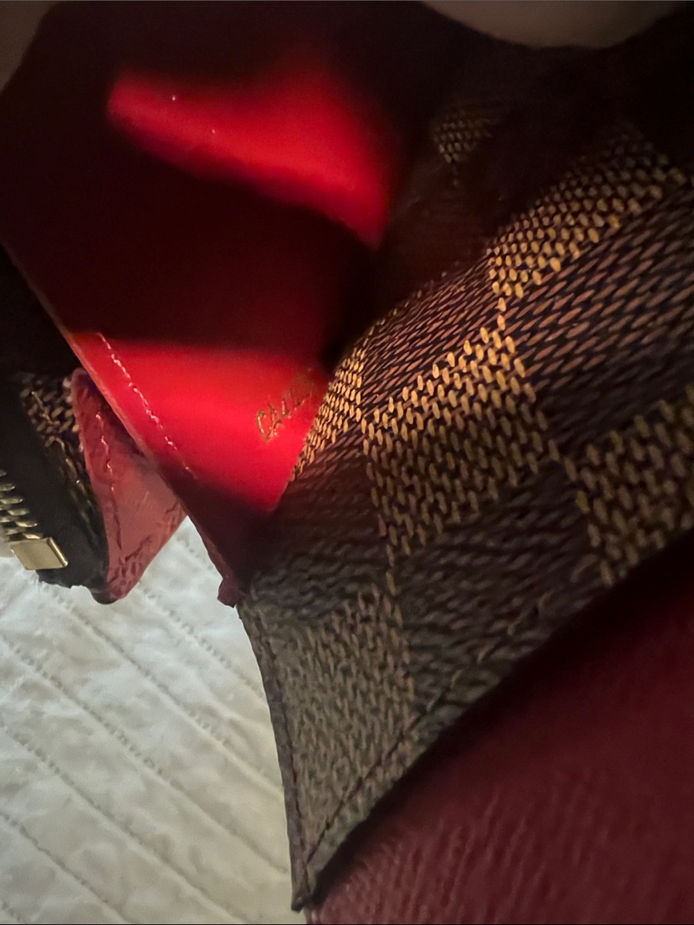 Louis Vuitton Brown Damier Wallet with Red snap close and Interior - Picture 3 of 8